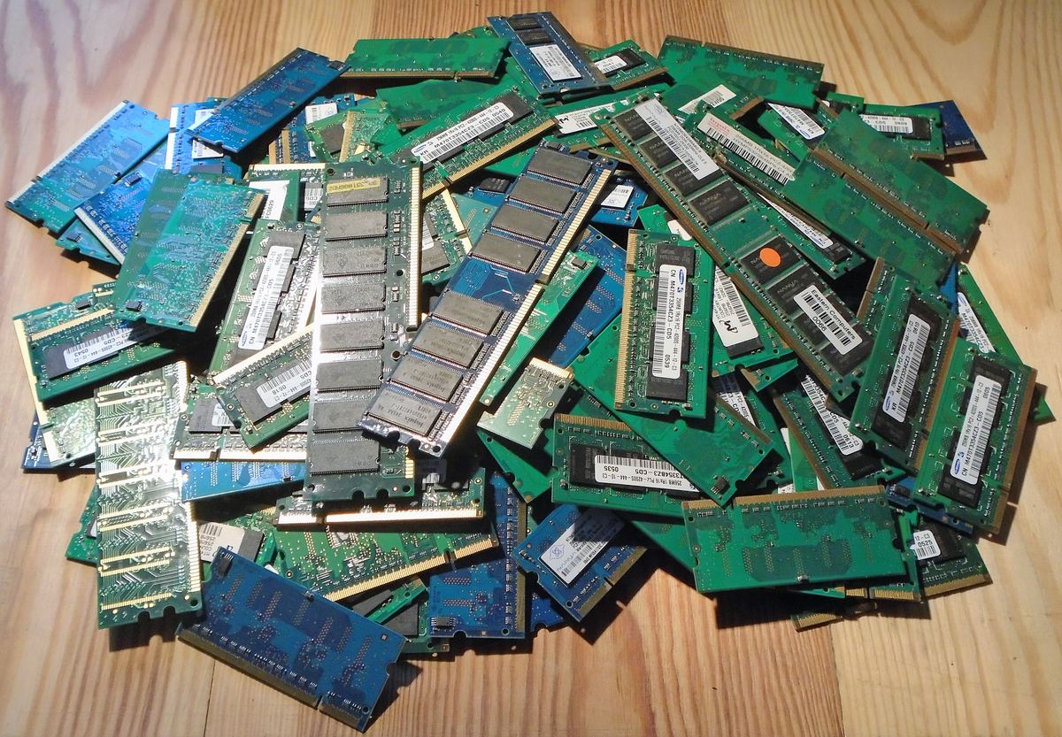 A pile of laptop and desktop memory modules.
