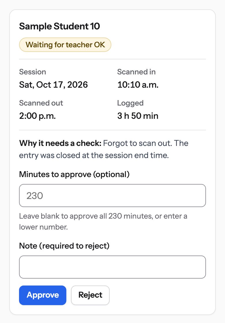 Teacher review: hours waiting for an OK, with Approve and Reject.